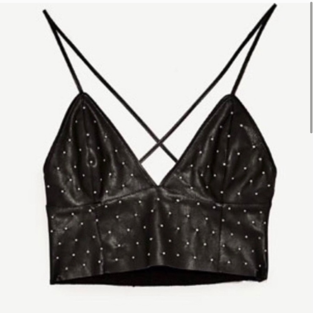 Zara faux/vegan leather studded crop top
